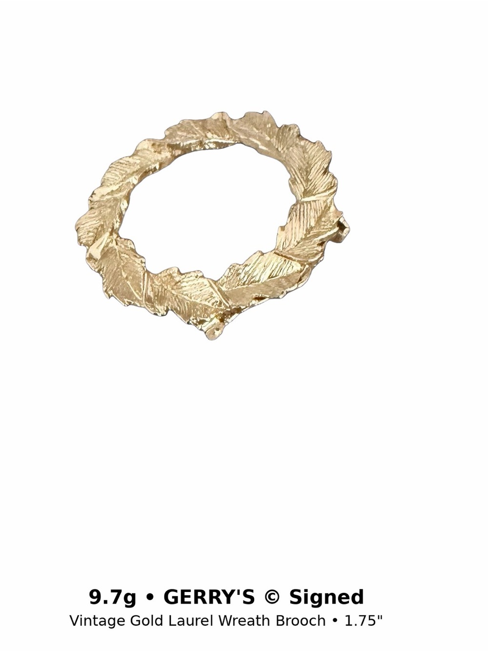 Vintage Gerry’s Gold Laurel Wreath Brooch Signed 9.7g
